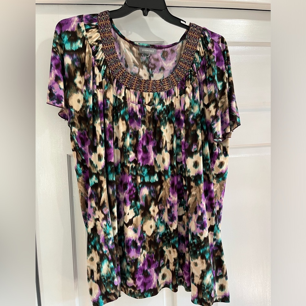 Woman’s Essentials Dress Blouse with Beaded Neck